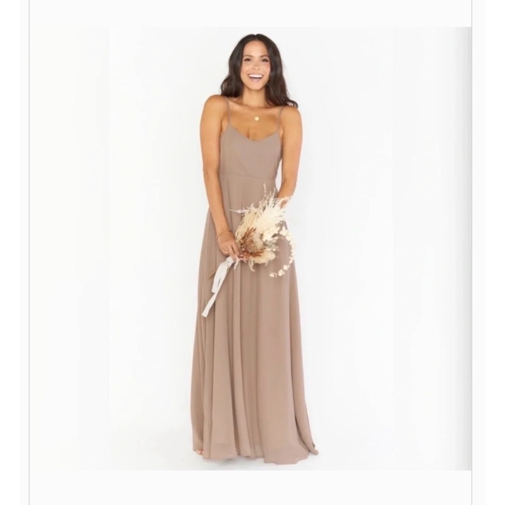 Show Me Your Mumu Faith Maxi Dress Dune Chiffon Bridesmaid Mauve Tan XS